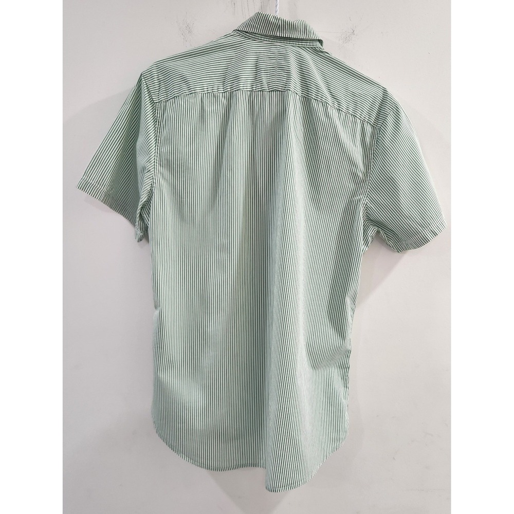 Lacoste Mens Green White Striped Short Sleeve Button Down Shirt Modern Fit 40 - Picture 2 of 7